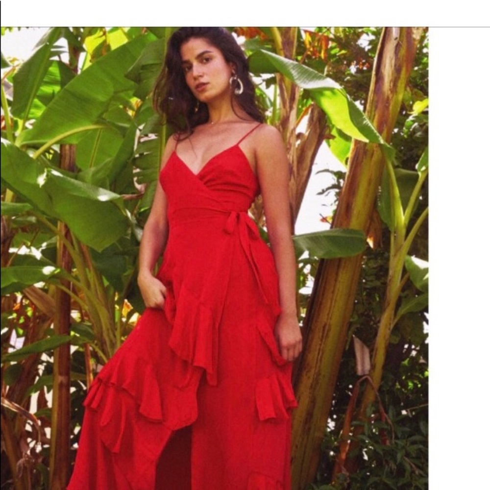 LPA RED SILK WRAP DRESS